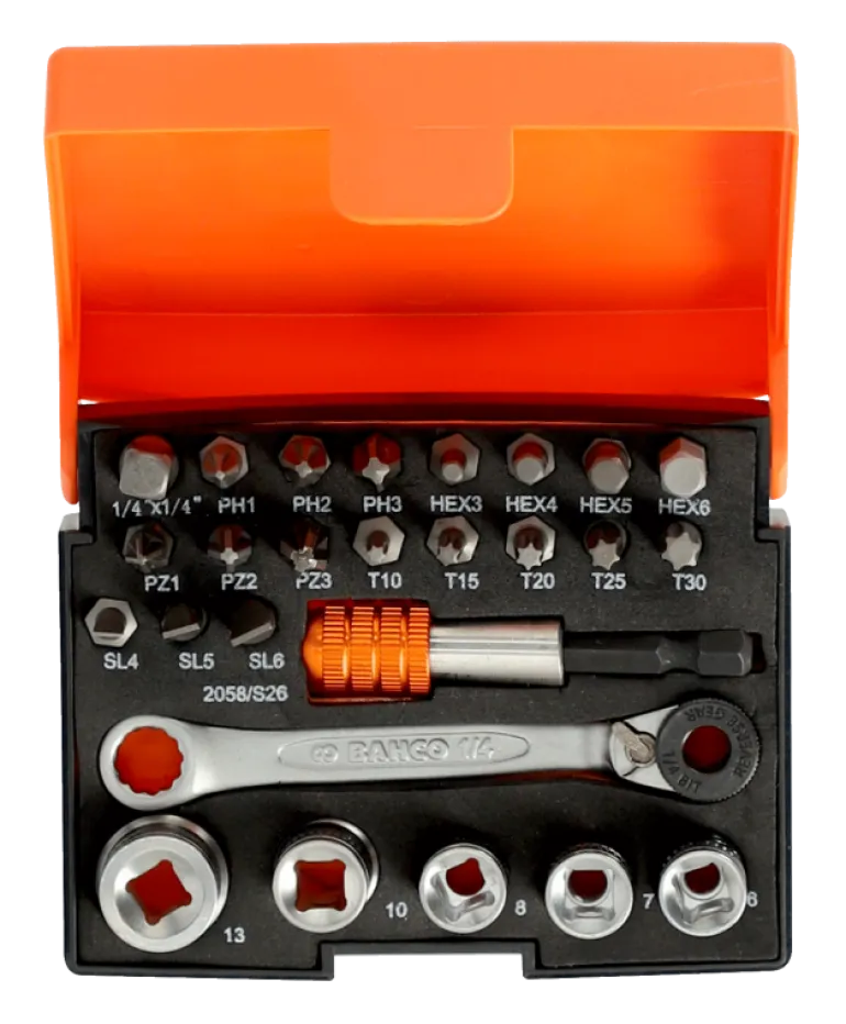 Bahco Bitshylssats med spärrskaft 1/4" 26 delar