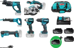 Makita DLX6141G Combokit 6 st maskiner i väska +1st extra 5,0Ah-batteri-på-köpet! Värde 995:-